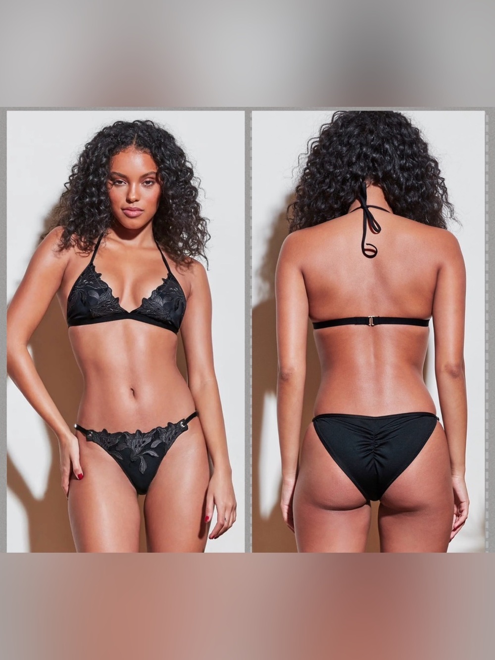 Lily gromet Black Floral Appliqué Triangle 2 piece Bikini  Sz -S